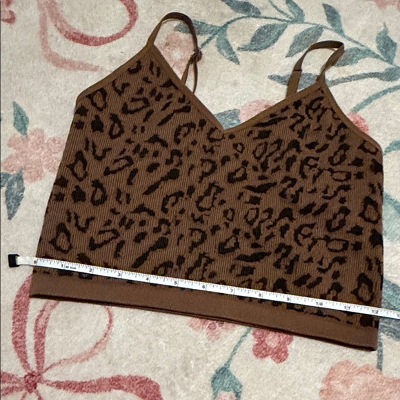 Bozzolo Leopard Print Seamless Crop Tank Top Camisole Brown Black Animal Print - Picture 4 of 11